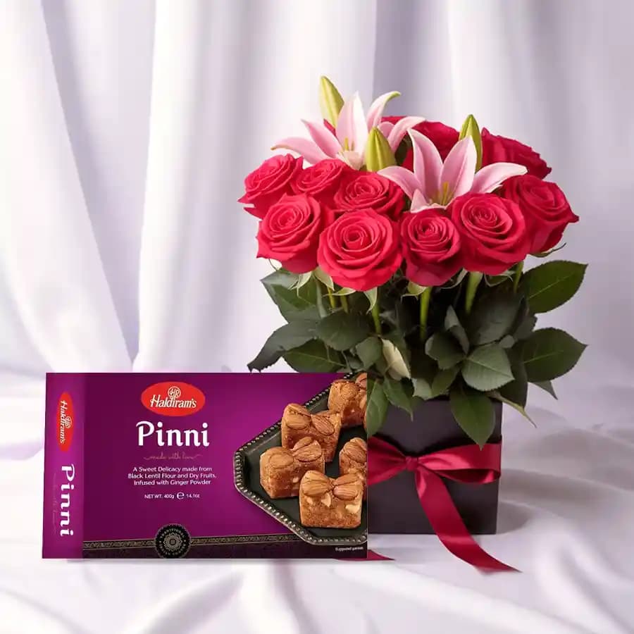 Bikanervala Pinni Special with a Designer Flower Arrangement