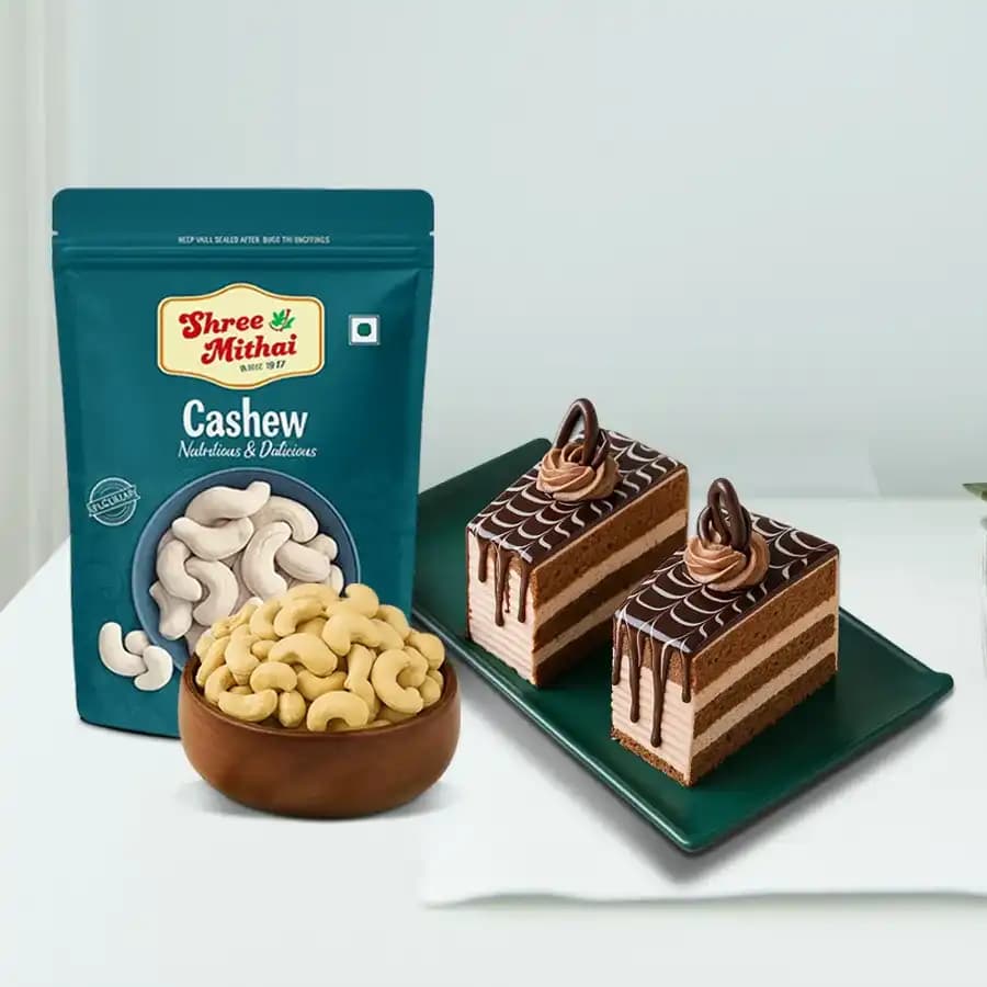 Kaju King from Shree Mithai with Chocolate Pastry