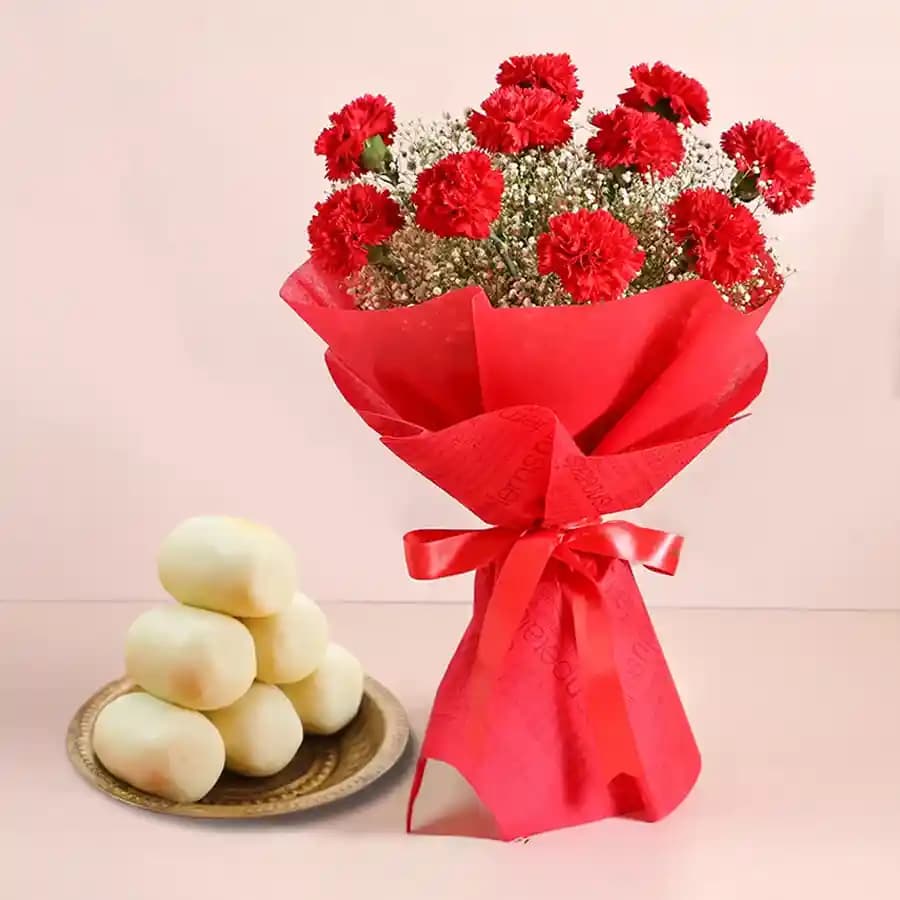 Palakova from Almond House with Red Carnation Bouquet