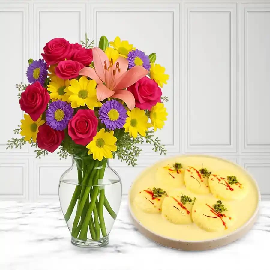 Charming Rasmalai Delight with Floral Extravaganza
