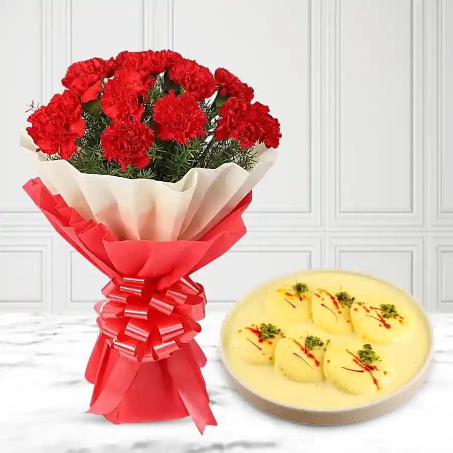 Heavenly Rasmalai with a Red Floral Touch