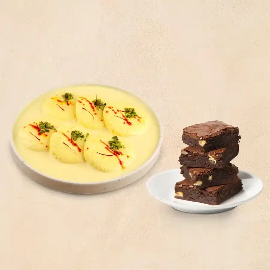 Delightful Rasmalai and Brownie Combo from Brijwasi