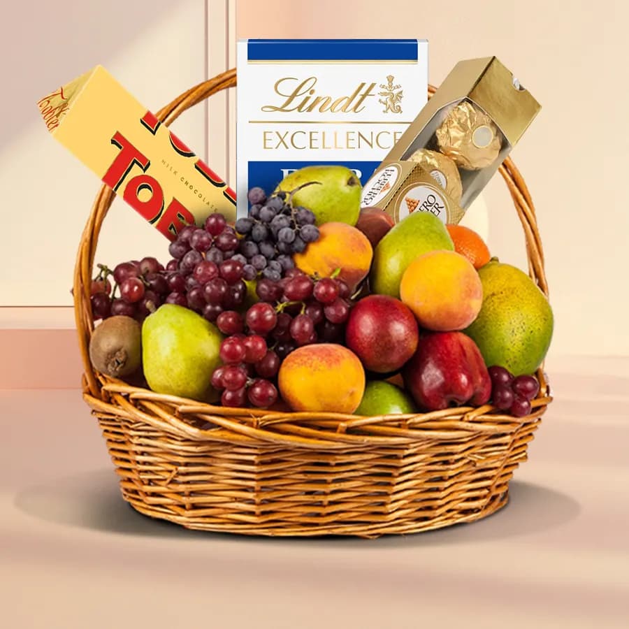Delightful Basket of Fresh Fruits N Chocolates