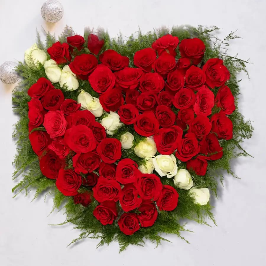 Dashing Arrowed Heart 60 Red N White Rose Arrangement