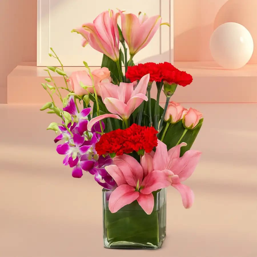 Elegant 21 Flowers for Love in a glass vase
