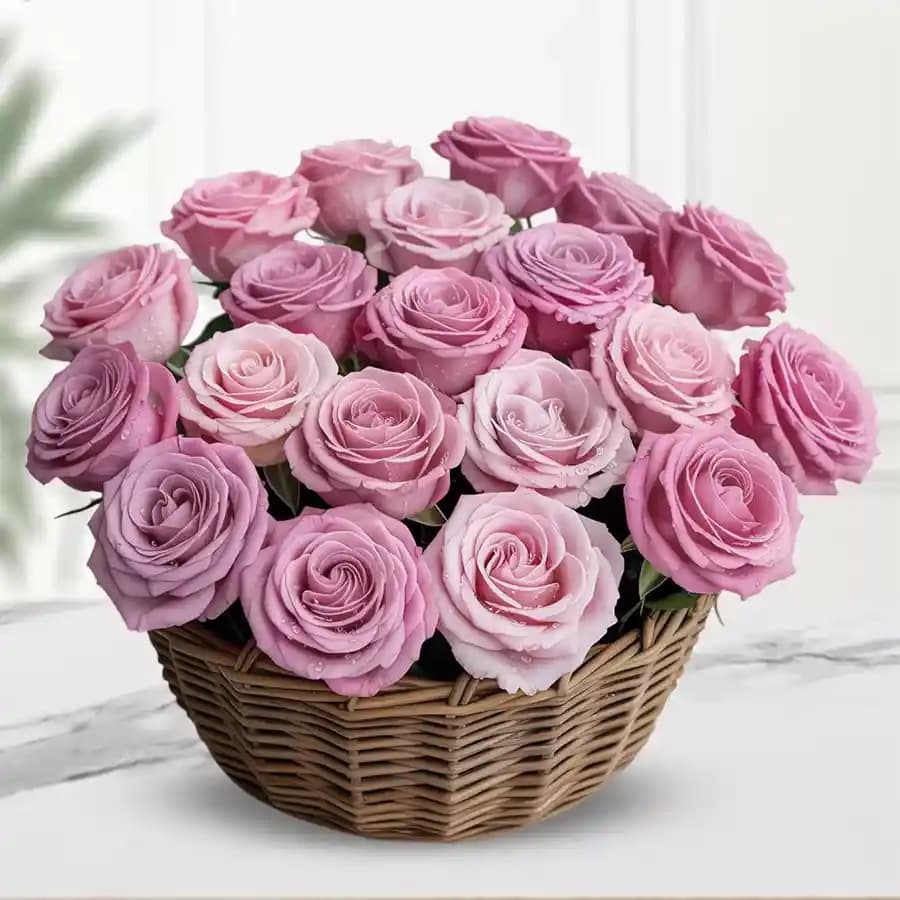 Embracing 18 Pink Roses Basket