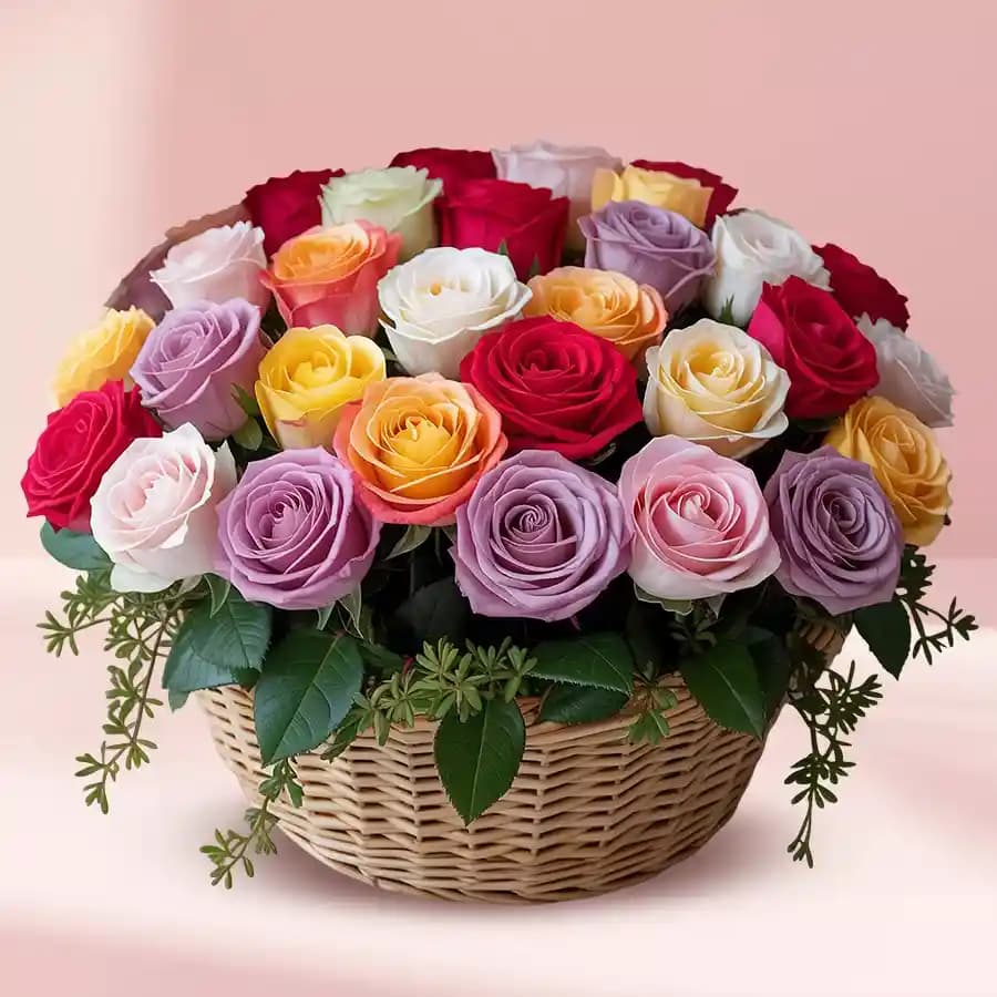 Multicolored Roses Basket