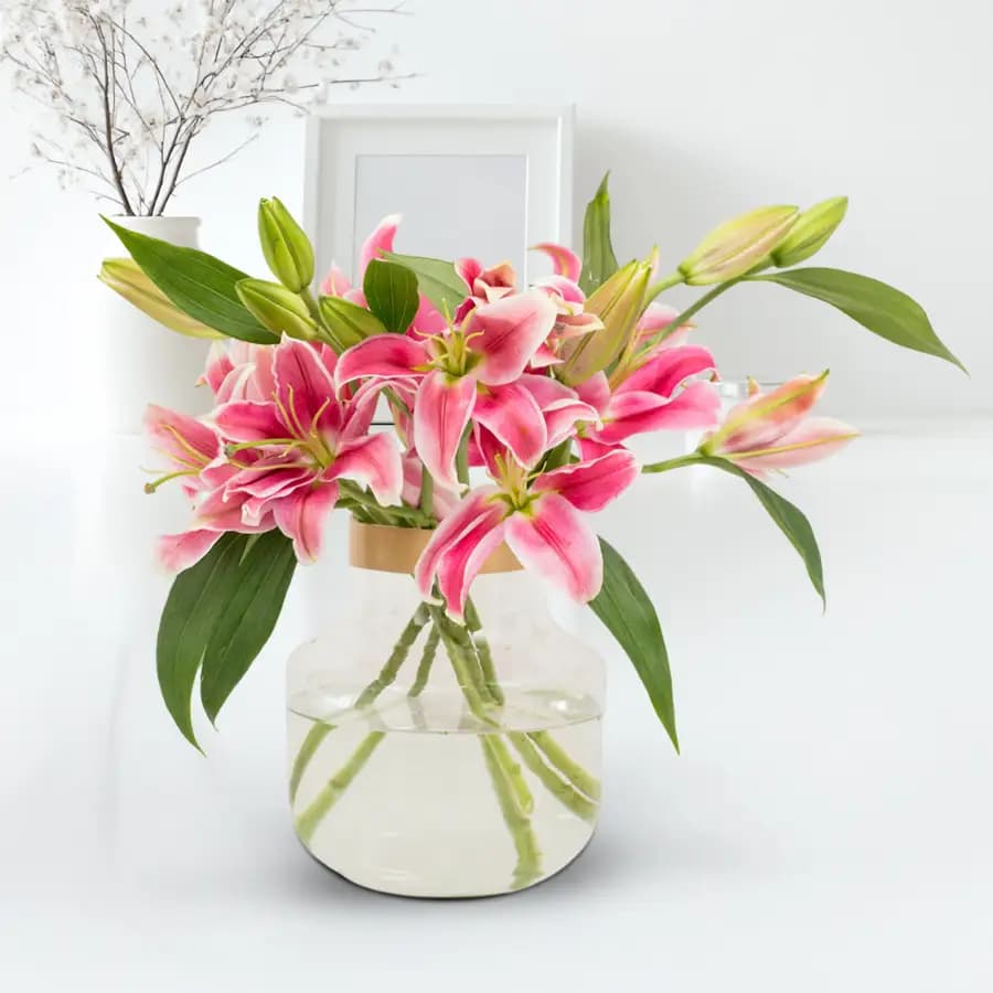 Graceful Pink Lilies Vase Arrangement