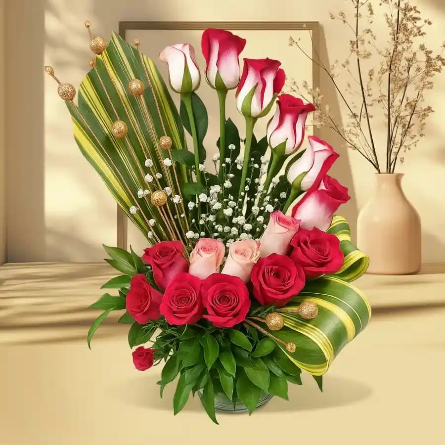 Romantic Red N Pink Rose Arrangement for Wedding Anniversary