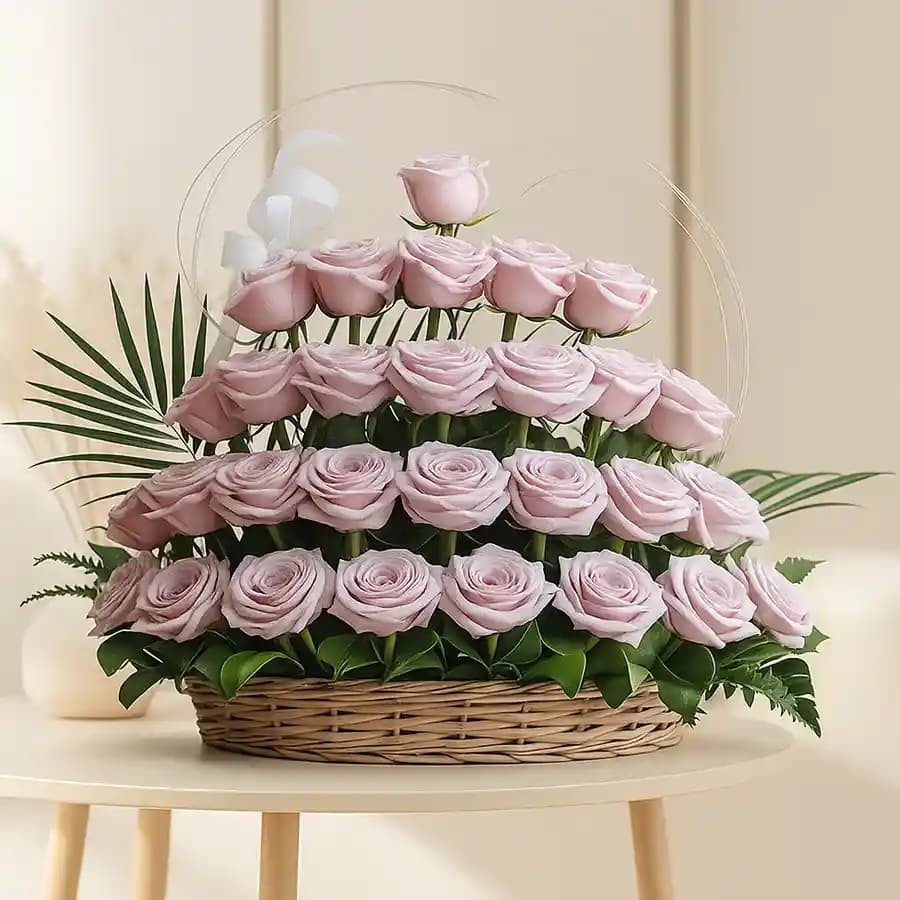 Blooming Pink Roses Basket Arrangement