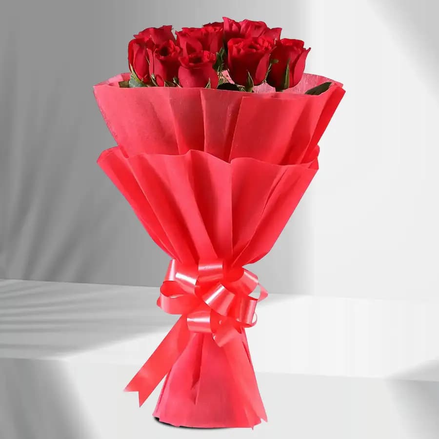 Expressive Red Roses Hand Bouquet with Tissue Wrapped