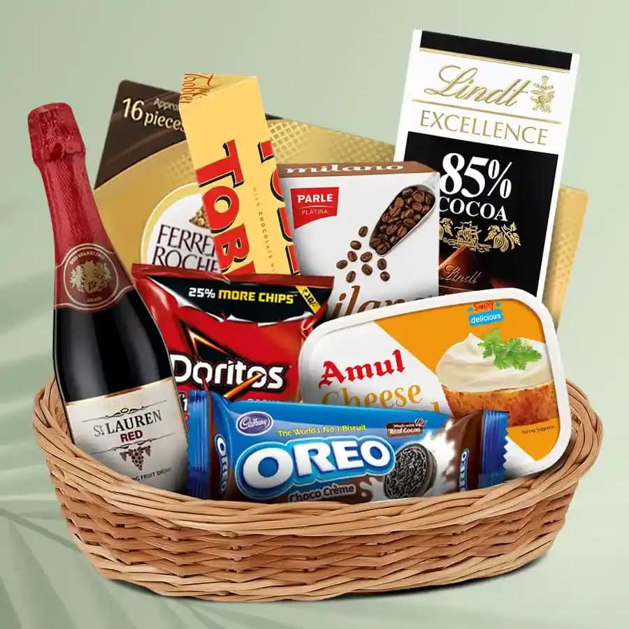 Festive Wine and Snack Delight Basket