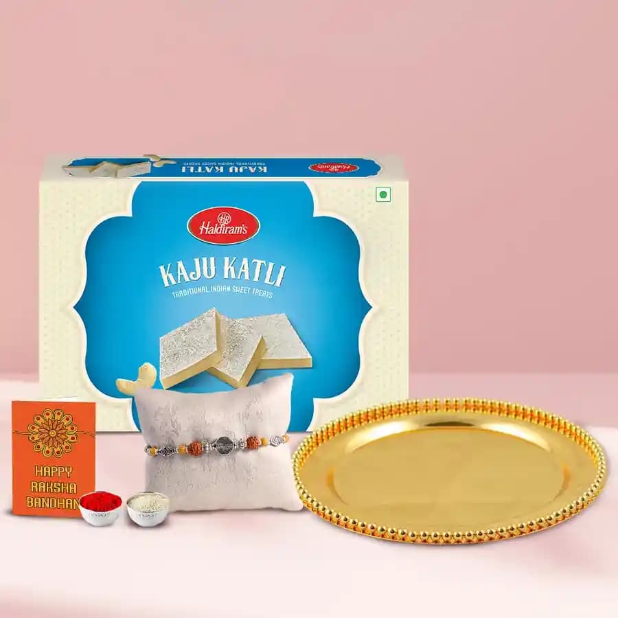 Elegant German Silver Plated Thali with Crunchy Kaju Katli Treat