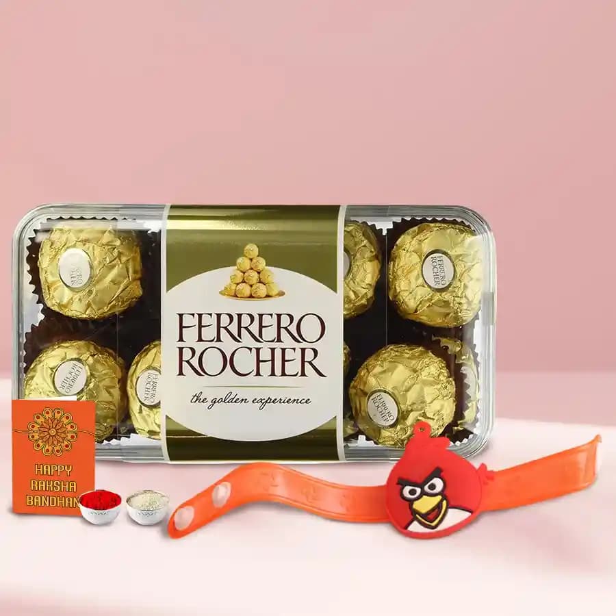 Delightful Ferrero Rocher Treat with Playful Angry Birds Rakhi