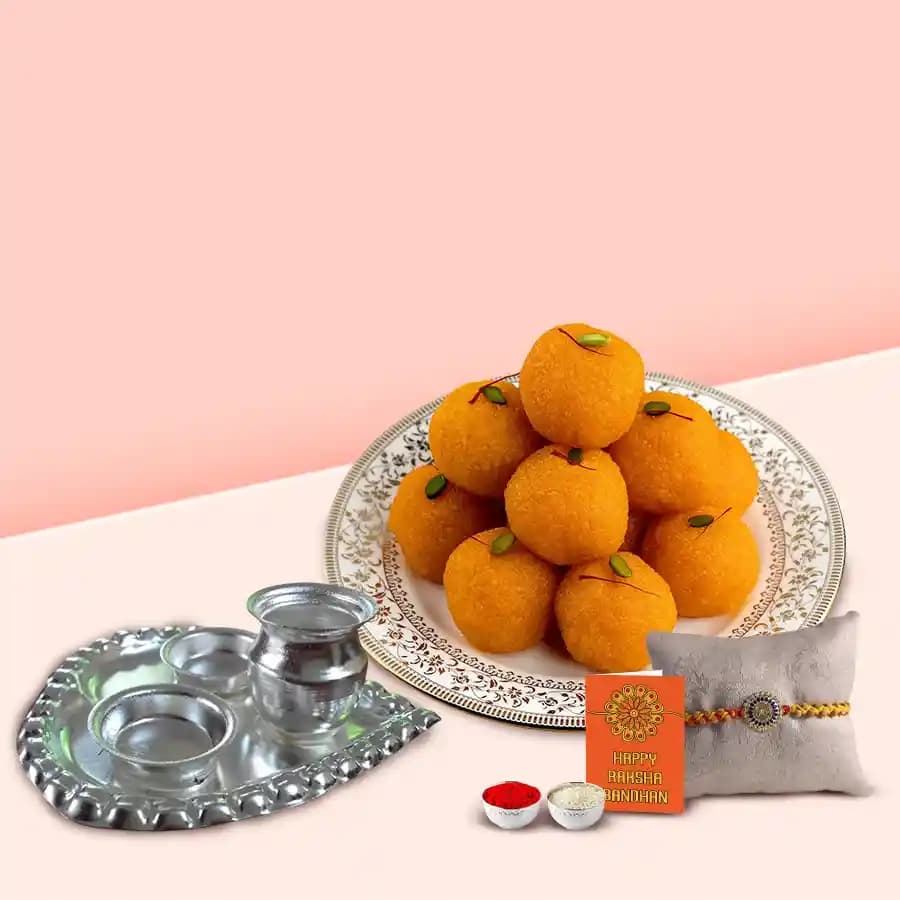 Haldiram Laddoo Treat with Elegant Aarti Thali and Festive Rakhi