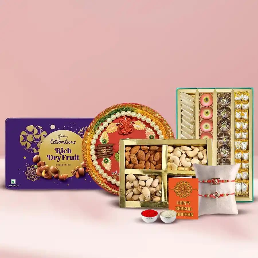 Exquisite Rakhi Gift Set with Haldirams and Cadbury Delights