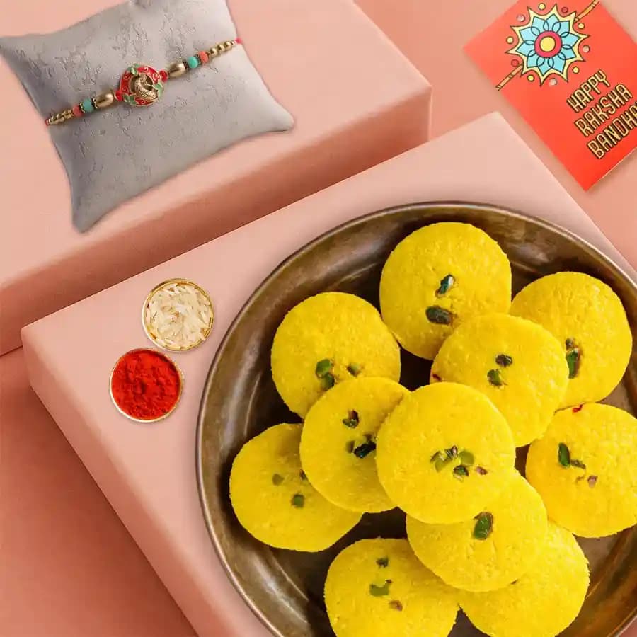 Celebrate Rakshabandhan with Haldiram's Kesaria Pedas & Rakhi Set
