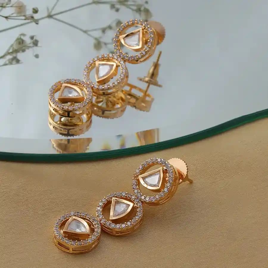 Classic Round Diamond Kundan Drop Earrings